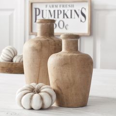 Primitive Pine Wood Bud Vase Set of 2
