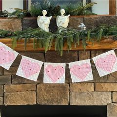 Primitive Pink Gingham Heart Banner Garland