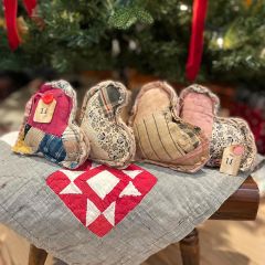 Primitive Quilted Heart Pillow Bowl Fillers Set of 2