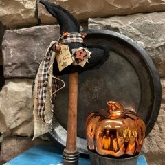 Primitive Witch Hat On Spindle Stand
