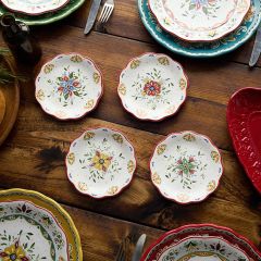 Provence Heritage Scalloped Ceramic Canape Plate Assorted Set of 4