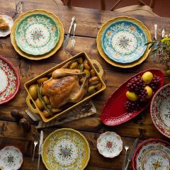 Provence Heritage Scalloped Ceramic Dinner Plate Assorted Set of 4