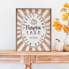Pumpkin Farm Orange Stripe White Framed Sign