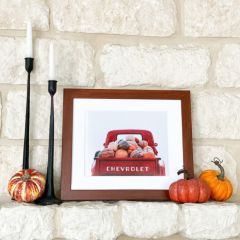 Pumpkin Filled Red Truck Back View Print Wall Art