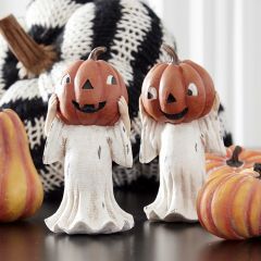 Pumpkin Head Ghost Figure Set of 2