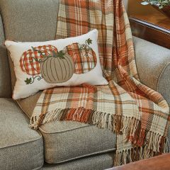 Pumpkin Plaid Fringed Throw Blanket