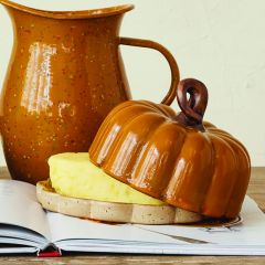 Pumpkin Shaped Stoneware Butter Dish With Lid