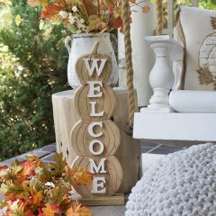 Pumpkin Stack Wood Welcome Sign