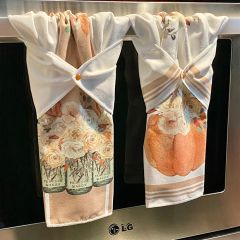 Pumpkins And Roses Tea Towel Set of 2