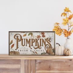 Pumpkins Fresh And Local Leaves White Framed Sign