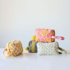 Quilted Cotton Tasseled Zipper Pouch Set of 4