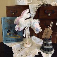 Quilted Pink Floral Bunny Spindle