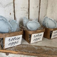 Quilted Robin Eggs in Berry Basket Arrangement