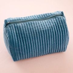 Quilted Velvet Cosmetic Pouch Blue