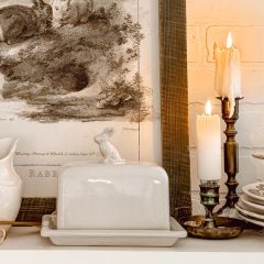 Rabbit Finial Stoneware Butter Dish