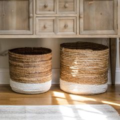 Raffia and Banana Leaf Basket Set of 2