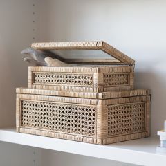 Rattan And Wood Keepsake Storage Box, Set of 2