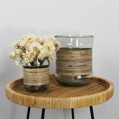Rattan Wrapped Glass Vase Set of 2