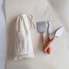 Rattan Wrapped Stainless Steel Cheese Knives Set of 3