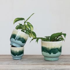 Reactive Crackle Glaze Terracotta Planter Pots Set of 3