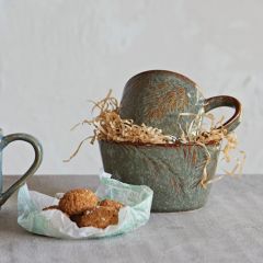 Reactive Glaze Embossed Stoneware Bowls Set of 3