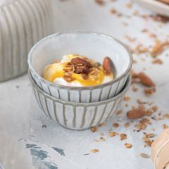 Reactive Glaze Pleated Stoneware Bowl