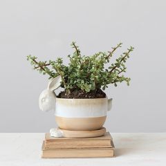 Reactive Glaze Rabbit Planter with Saucer