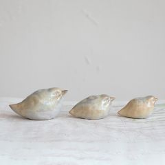 Reactive Glaze Stoneware Birdie Figure Set of 3