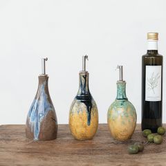 Reactive Glaze Stoneware Oil Bottles Set of 3