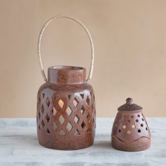 Reactive Glaze Terra Cotta Candle Lantern
