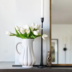 Reactive Glaze White Stoneware Fluted Pitcher