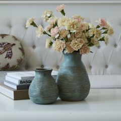 Reactive Green Glaze Ceramic Flare Neck Vase