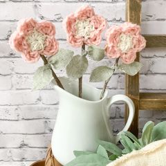Real Stem Crocheted Pink Flower Set of 3