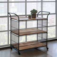 Reclaimed Wood and Metal Rolling Cart
