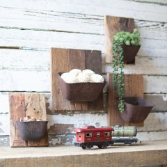 Reclaimed Wood and Metal Wall Bucket Set of 4