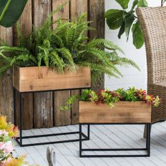 Reclaimed Wood Rectangular Box Planter on Stand Set of 2