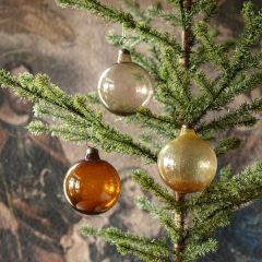 Recycled Amber Glass Assorted Ball Ornaments Set of 3