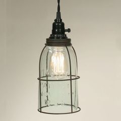 Recycled Glass Caged Mason Jar Pendant Light