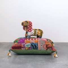 Recycled Kantha Patchwork Tasseled Accent Pillow