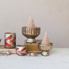 Recycled Mercury Glass Footed Candle Holder Set of 2