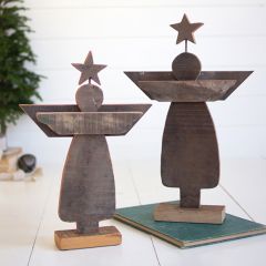 Recycled Wood Christmas Angel Set of 2