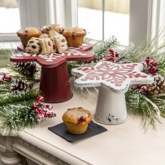 Red and White Metal Snowflake Cake Stands Set of 2