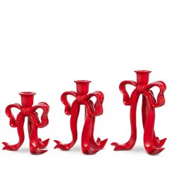 Red Bow Taper Candle Holder Set of 3
