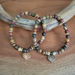 Red Creek Jasper Stone Bracelet With Leaf Charm