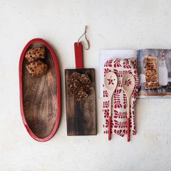 Red Enameled Edge Serving Board and Oval Tray Set