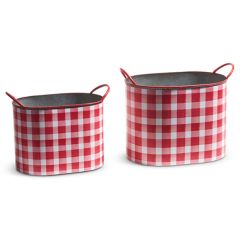 Red Gingham Handled Buckets Set of 2