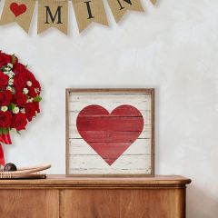 Red Heart On Whitewash Wall Art
