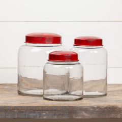 Red Lidded Clear Glass Jar