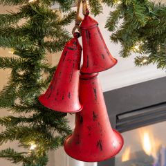 Red Metal Holiday Bells Set of 3