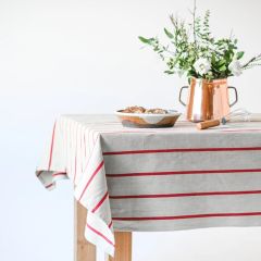 Red Stripe Linen Rectangle Tablecloth
